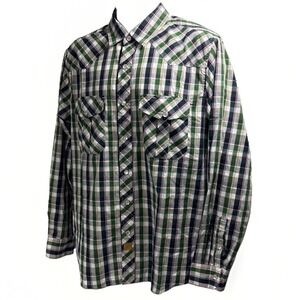 Dubinik Customized Version Men's Medium Plaid Pearl Snap Shirt Green Multi